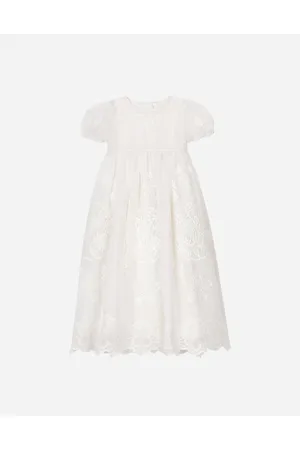 Dolce & Gabbana Abito Battesimale Manica Corta In Chiffon Ricamato Taglio Impero - Uomo Abiti Bianco Tessuto 6 Months