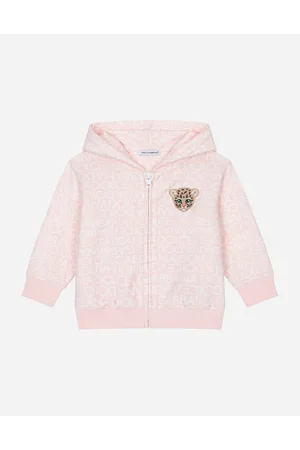 Dolce & Gabbana Felpa Con Cappuccio In Jersey Con Stampa Logomania E Patch - Uomo Topwear Rosa Jersey 3/6 Months