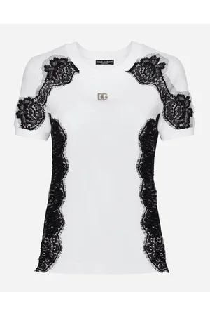 Dolce & Gabbana T-shirt In Jersey Con Inserti In Pizzo E Logo Dg - Donna T-shirts E Felpe Multicolore 36