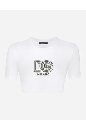 Dolce & Gabbana T-shirt Cropped In Jersey Con Lettering Dg - Donna T-shirts E Felpe Bianco 36
