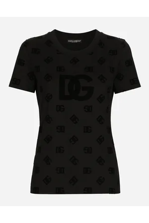 Dolce & Gabbana T-shirt In Jersey Con Logo Dg Flock Allover - Donna T-shirts E Felpe 38