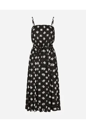 Dolce & Gabbana Abito Longuette In Charmeuse Stampa Logo Dg Allover - Donna Abiti Nero 38
