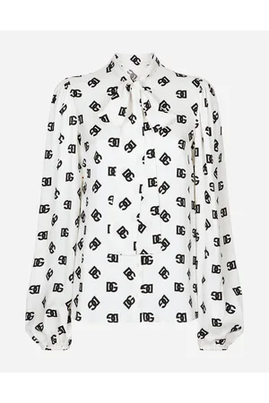 Dolce & Gabbana Camicia In Charmeuse Logo Dg Allover - Donna Camicie E Top 36