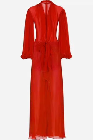 Dolce & Gabbana Abito Lungo In Chiffon Di Seta Con Fiocco - Donna Abiti Bordeaux Seta 48
