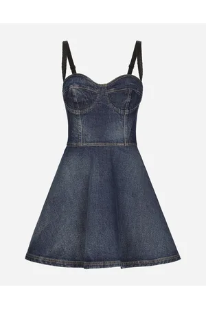 Dolce & Gabbana Abito Corto Bustier In Denim - Donna Denim Multicolore 46