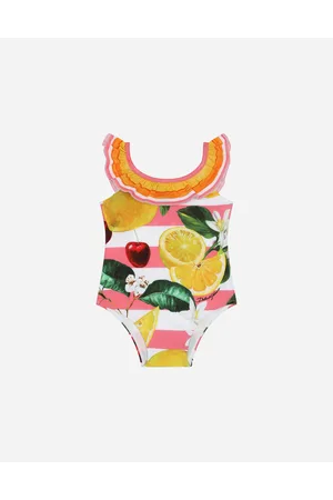 Dolce & Gabbana Costume Intero In Tessuto Indemagliabile Limoni E Ciliegie - Donna Beachwear 6/9 Months