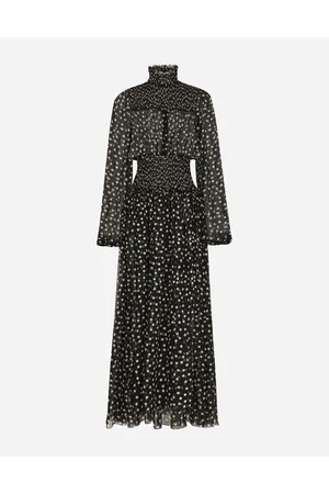 Dolce & Gabbana Abito Longuette Con Punto Smock In Chiffon Micro Pois - Donna Abiti 38