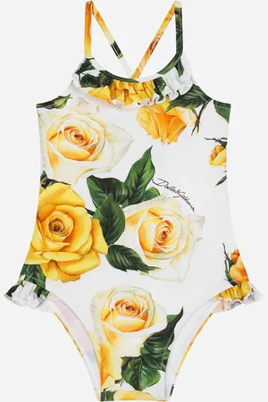 Dolce & Gabbana Costume Intero In Tessuto Indemagliabile Rose Gialle - Donna Beachwear 6/9 Months