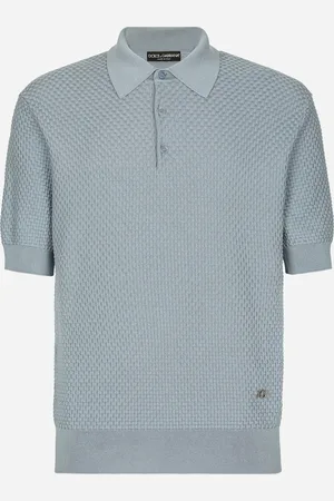 Dolce & Gabbana Maglia Polo Cotone Stretch Con Dg Hardware - Uomo Maglieria Azzurro 48