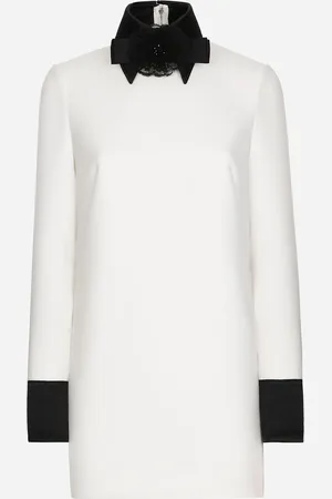 Dolce & Gabbana Abito Corto In Tela Di Lana Con Dettagli In Raso - Donna Abiti Bianco 40