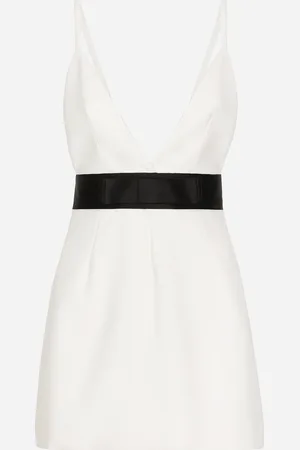 Dolce & Gabbana Abito Corto In Tela Di Lana Con Spalline E Cintura In Raso - Donna Abiti Bianco 40
