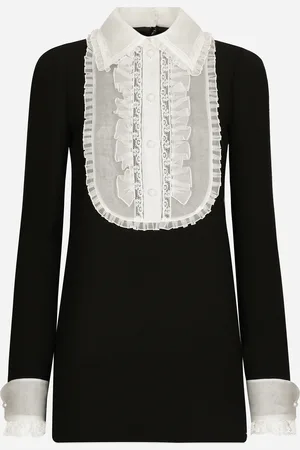 Dolce & Gabbana Abito Corto In Crêpe Di Lana Con Plastron In Organza - Donna Abiti Lana 40