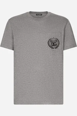 Dolce & Gabbana T-shirt In Cotone Con Ricamo Logo Dg Milano - Uomo T-shirts E Polo Grigio Jersey 48