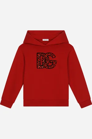 Dolce & Gabbana Felpa In Jersey Con Cappuccio E Dg Logo - Donna T-shirts E Felpe Rosso Cotone 2 Years