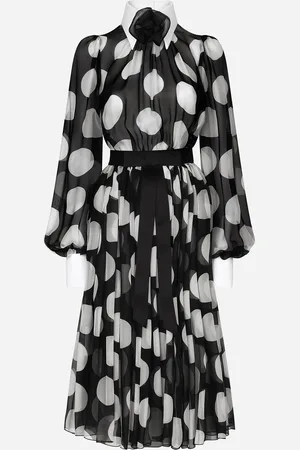 Dolce & Gabbana Abito Longuette In Chiffon Pois Con Dettagli In Piquet - Donna Abiti 36