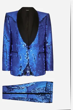 Dolce & Gabbana Abito Tuxedo Sicilia Monopetto In Paillettes - Uomo Abiti E Giacche Azzurro Tulle 46