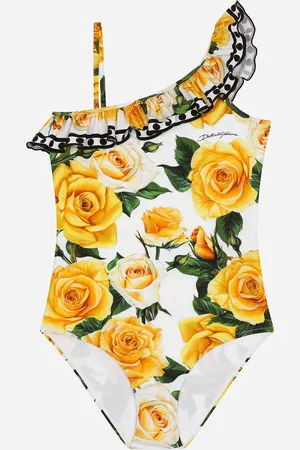 Dolce & Gabbana Costume Intero In Tessuto Indemagliabile Rose Gialle - Donna Beachwear 6 Years