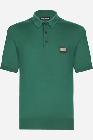 Dolce & Gabbana Maglia Polo In Lana Con Placca Logata - Uomo Maglieria Verde Lana 44