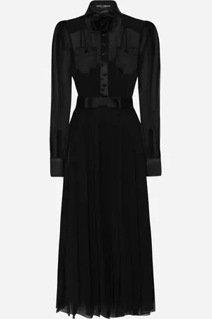 Dolce & Gabbana Abito Longuette Chemisier In Chiffon Con Dettagli In Raso - Donna Abiti Seta 40