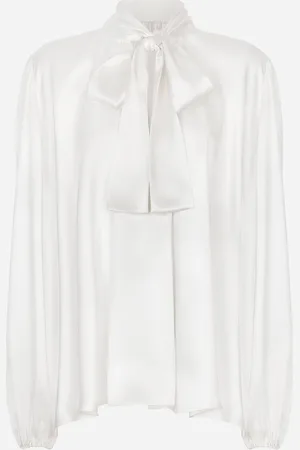 Dolce & Gabbana Blusa In Seta Con Sciarpa A Fiocco - Donna Camicie E Top Bianco 38