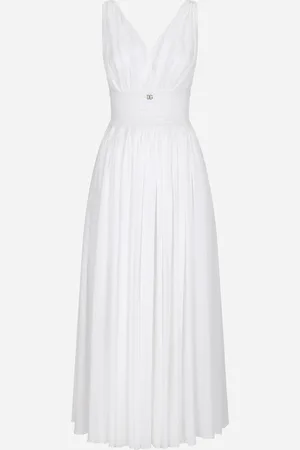 Dolce & Gabbana Abito Longuette Con Scollo A V In Georgette Di Seta - Donna Abiti Bianco Seta 40