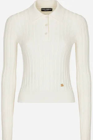 Dolce & Gabbana Polo Cropped In Viscosa A Costina Con Logo Dg - Donna Maglioni E Cardigan Bianco 36