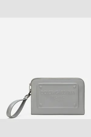 Dolce & Gabbana Pouch Piccola In Pelle Di Vitello - Uomo Portadocumenti E Clutch Grigio Pelle Onesize