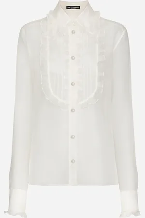Dolce & Gabbana Camicia In Organza Con Plastron E Volant - Donna Camicie E Top Bianco 40