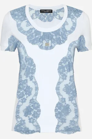 Dolce & Gabbana T-shirt In Jersey Con Inserti In Pizzo E Logo Dg - Donna T-shirts E Felpe Bianco 36