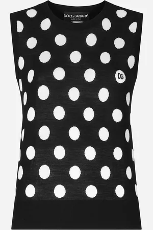 Dolce & Gabbana Canotta A Intarsio Stampa Pois In Lana E Seta - Donna Maglioni E Cardigan Multicolore 36