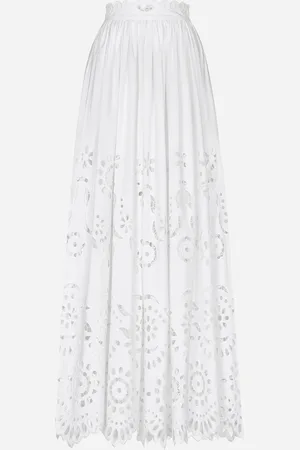 Dolce & Gabbana Gonna Lunga A Ruota In Cotone Con Ricamo Cut Out - Donna Gonne Bianco 36