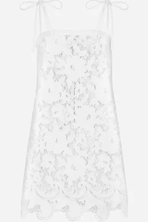 Dolce & Gabbana Mini Abito In Cotone Con Ricamo Intaglio Floreale - Donna Abiti Bianco 38