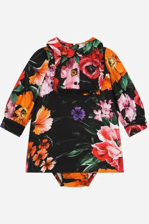 Dolce & Gabbana Abito In Vaiella Con Fiori Su Base Nera - Donna Abiti 6/9 Months