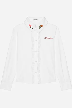 Dolce & Gabbana Camicia In Popeline Con Tulipani E Logo - Donna Camicie E Top Bianco 2 Years