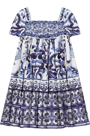 Dolce & Gabbana Abito Lungo In Popeline Stampa Maiolica - Donna Abiti Blu Cotone 2 Years