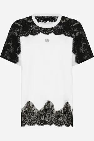 Dolce & Gabbana T-shirt In Jersey Con Inserti In Pizzo E Logo Dg - Donna T-shirts E Felpe Bianco Cotone 38
