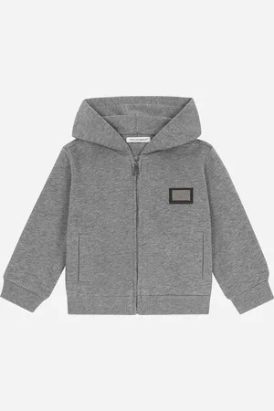 Dolce & Gabbana Felpa Zip Con Cappuccio E Placca Logo - Uomo Topwear Grigio Cotone 3/6 Months