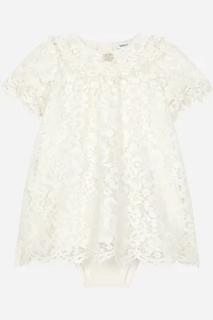 Dolce & Gabbana Abito In Pizzo Con Logo Dg - Donna Abiti Bianco Pizzo 9/12 Months