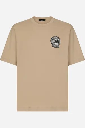 Dolce & Gabbana T-shirt In Cotone Con Ricamo Logo Dg - Uomo T-shirts E Polo Beige 44