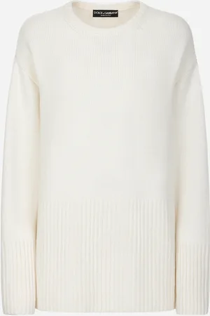 Dolce & Gabbana Maglia In Cashmere Con Ricamo Logo Dg - Donna Maglioni E Cardigan Bianco 36