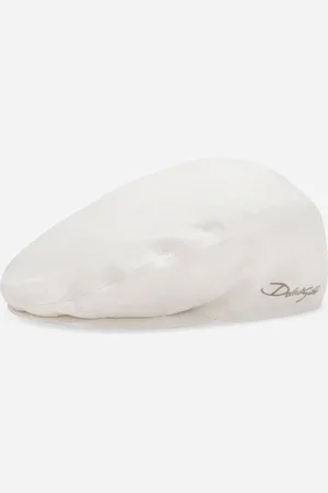 Dolce & Gabbana Coppola In Twill Di Lino Ricamo Logo - Uomo Cappelli E Guanti Bianco 58