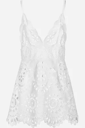 Dolce & Gabbana Mini Abito Con Spalline In Cotone Con Ricamo Cut Out - Donna Abiti Bianco 38