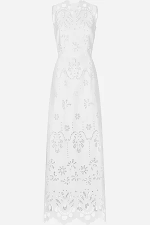 Dolce & Gabbana Abito Lungo In Cotone Con Ricamo Cut Out - Donna Abiti Bianco 38