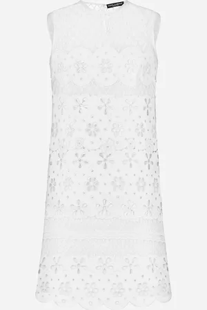 Dolce & Gabbana Abito Corto In Cotone Con Ricamo Cut Out - Donna Abiti Bianco 38