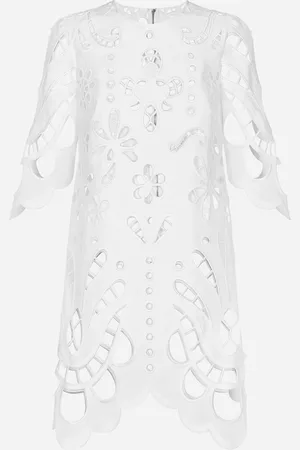 Dolce & Gabbana Abito Midi In Cotone Ricamo Cut Out - Donna Abiti Bianco 38
