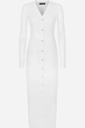 Dolce & Gabbana Cardigan Lungo A Costine In Viscosa - Donna Abiti Bianco 40