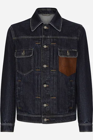 Dolce & Gabbana Giubbotto In Denim Con Placca Embossed Su Pelle - Uomo Denim Multicolore 46
