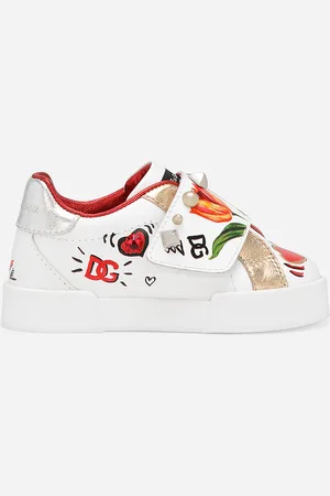 Dolce & Gabbana Sneakers Bassa In Pelle Di Vitello Stampato - Donna Scarpe Primi Passi (19-26) Bianco 19