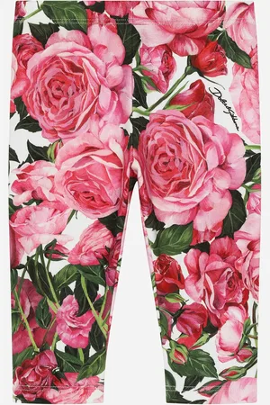 Dolce & Gabbana Leggins In Interlock Con Rose Su Base Bianca - Donna Pantaloni E Gonne 3/6 Months