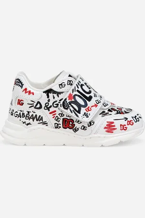 Dolce & Gabbana Sneaker Bassa In Pelle Di Vitello Con Stampa Graffiti - Uomo Scarpe Primi Passi (19-26) Bianco 20